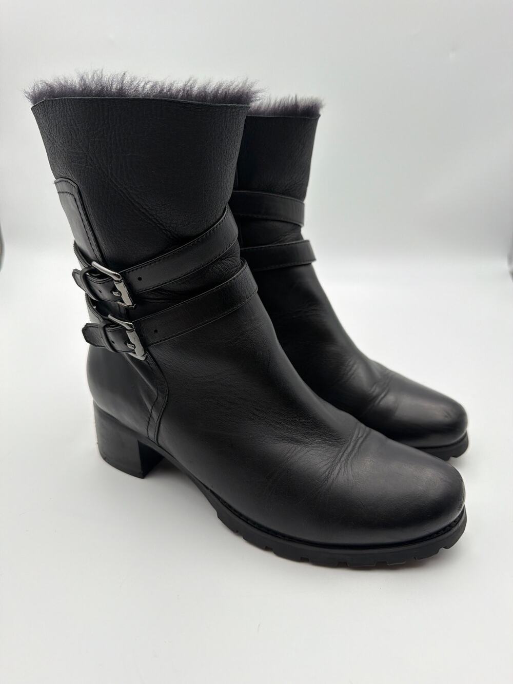 Blondo Fabiana 7.5 W Black Leather Waterproof Shearling Lined Winter Moto Boots